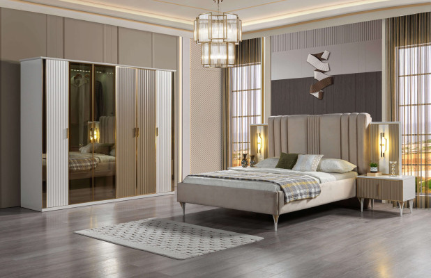 Set camera da letto letto 2 comodini armadio moderno 4pz