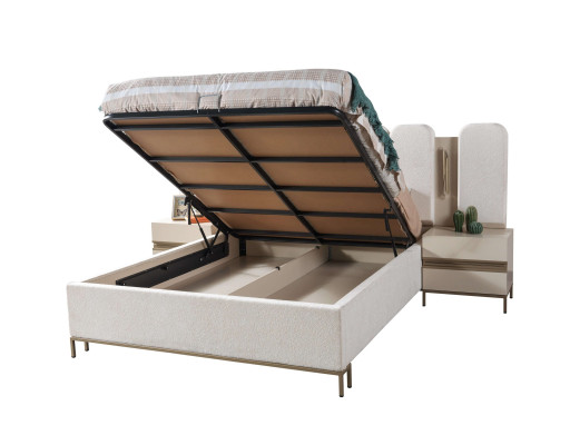Letto imbottito moderno per camera da letto con 2 comodini set 3 pezzi