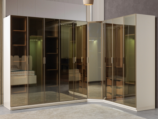Armadio angolare moderno in vetro satinato grande design