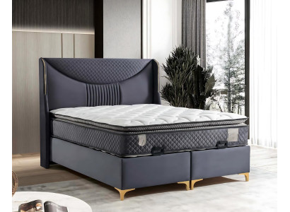 Letto moderno grigio con materasso in tessuto e legno