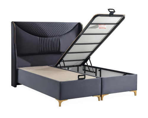 Letto moderno grigio con materasso in tessuto e legno