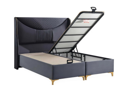 Letto moderno grigio con materasso in tessuto e legno