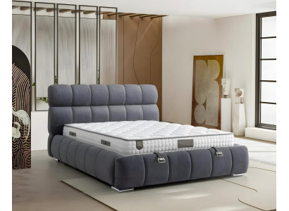 Letto moderno blu con materasso in tessuto e legno