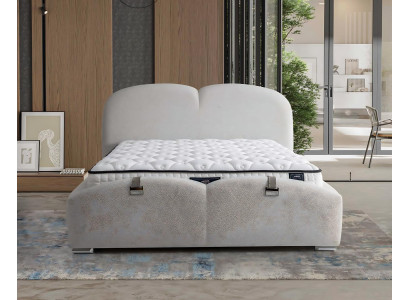 Letto moderno bianco con materasso in tessuto e legno