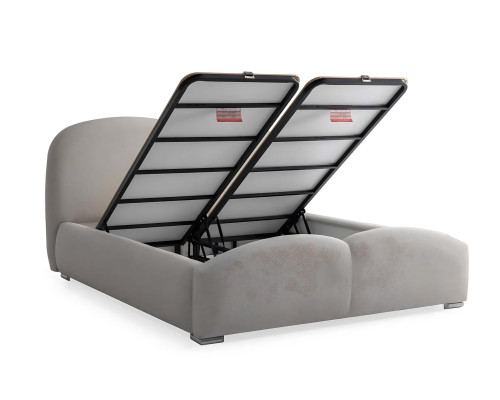 Letto moderno bianco con materasso in tessuto e legno