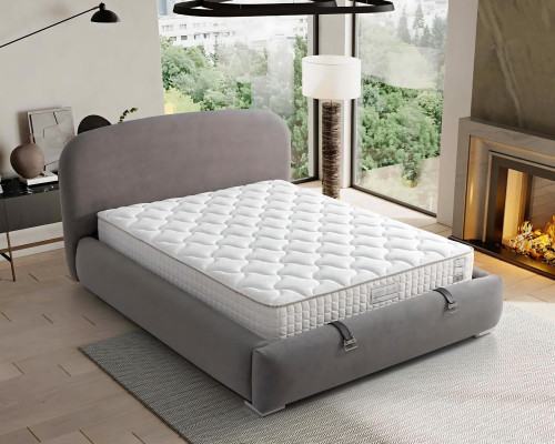 Letto elegante grigio con materasso in tessuto e legno