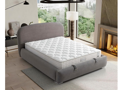 Letto elegante grigio con materasso in tessuto e legno