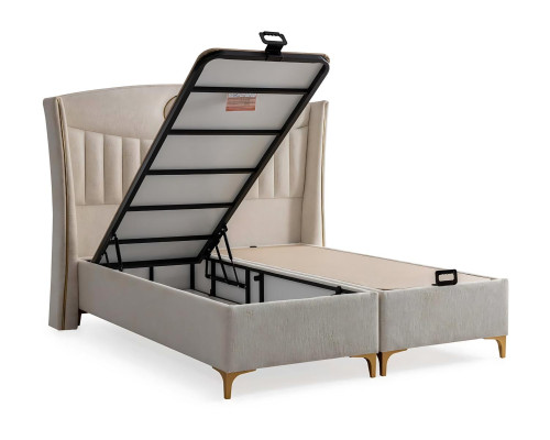 Letto elegante con materasso in beige in tessuto e legno