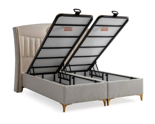 Letto elegante con materasso in beige in tessuto e legno