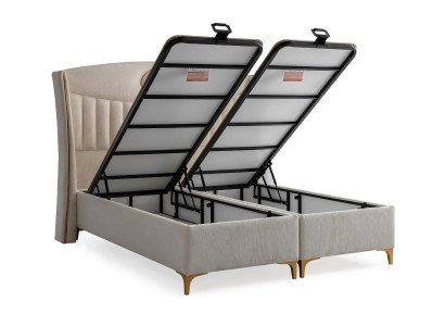 Letto elegante con materasso in beige in tessuto e legno