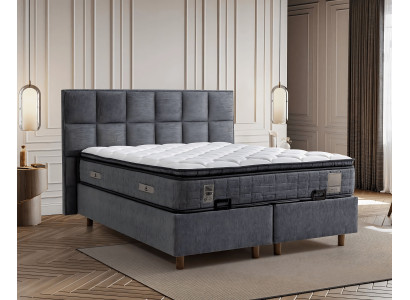 Letto moderno grigio con materasso in tessuto e legno