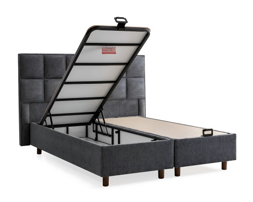 Letto moderno grigio con materasso in tessuto e legno