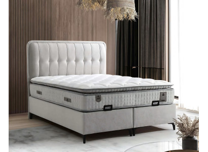Letto moderno bianco con materasso in tessuto e legno