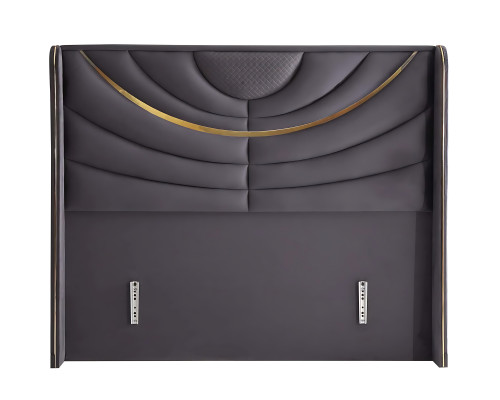 Elegante letto grigio con materasso in tessuto e legno