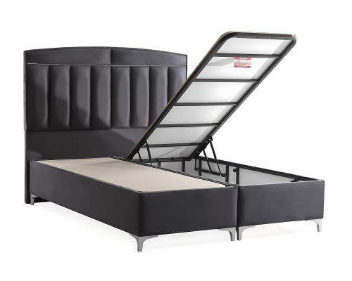 Letto grigio moderno con materasso in tessuto e legno