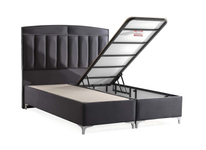 Letto grigio moderno con materasso in tessuto e legno