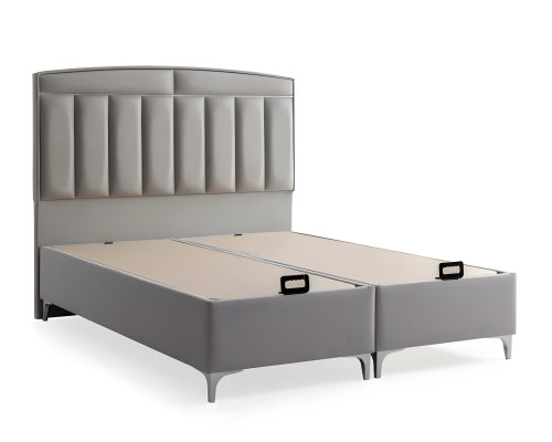 Letto grigio moderno con materasso in tessuto e legno