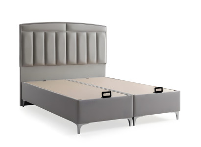Letto grigio moderno con materasso in tessuto e legno