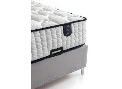 Letto grigio moderno con materasso in tessuto e legno