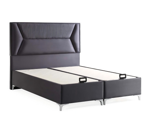 Elegante letto grigio con materasso in tessuto e legno