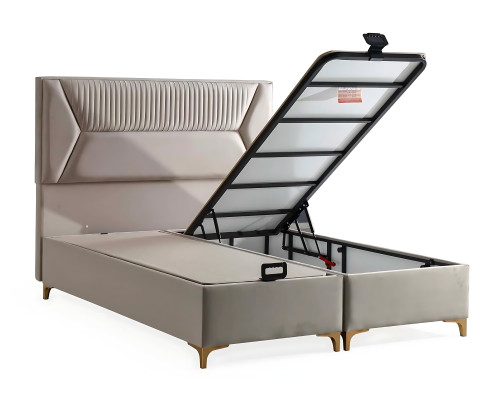 Letto elegante beige con materasso in tessuto e legno