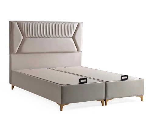 Letto elegante beige con materasso in tessuto e legno