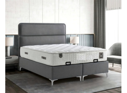 Letto grigio moderno con materasso in tessuto e legno