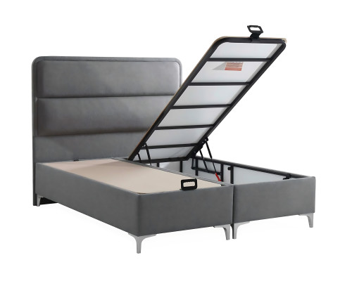 Letto grigio moderno con materasso in tessuto e legno