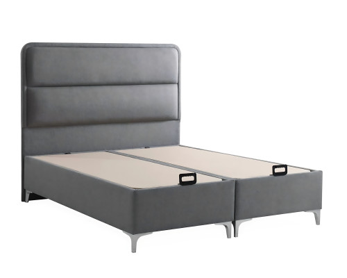 Letto grigio moderno con materasso in tessuto e legno