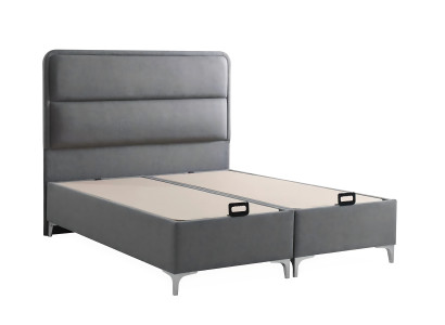 Letto grigio moderno con materasso in tessuto e legno