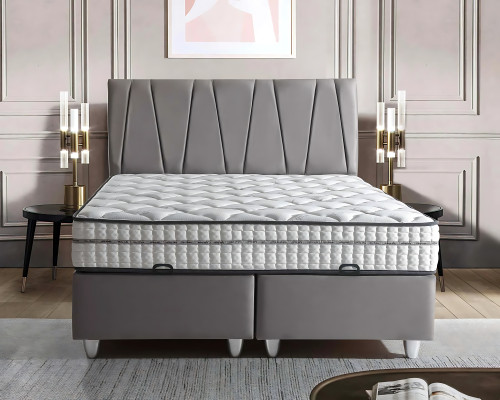 Elegante letto grigio con materasso in stile moderno