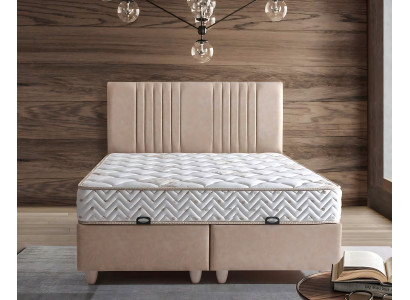 Letto elegante con materasso in beige in tessuto e legno