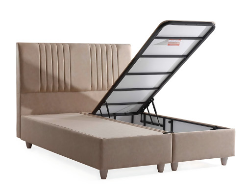 Letto elegante con materasso in beige in tessuto e legno