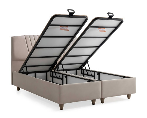 Letto elegante con materasso in beige in tessuto e legno