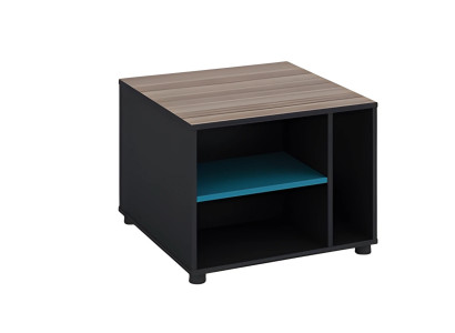 Tavolino quadrato effetto legno marrone nero moderno con ripiano