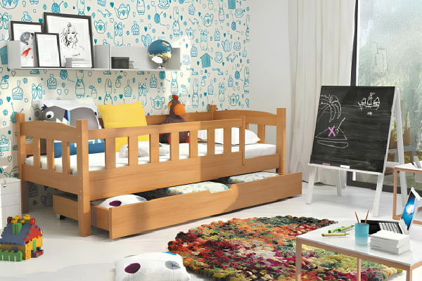 LETTO PER BAMBINI Letto con cassetto e protezione contro le cadute LETTO PER GIOVANI Legno massello LETTI