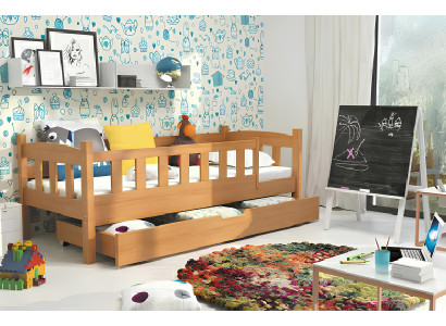 LETTO PER BAMBINI Letto con cassetto e protezione contro le cadute LETTO PER GIOVANI Legno massello LETTI