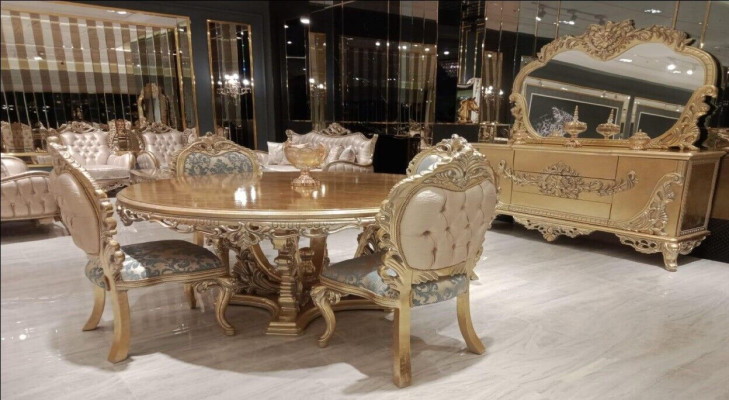 Set di lusso per sala da pranzo tavolo sedia comò specchio sedie tavolo 7 pezzi.