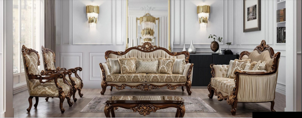 Set di mobili 5 pezzi Set di divani 3 + 3 + 1 + 1 Tavolino da salotto Divano Barocco Rococò Nuovo