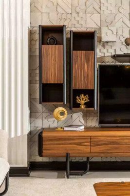 Muro attrezzato Armadio Scaffale Armadi Soggiorni Tavolino 5 pezzi.