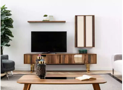 Mobile tv in legno per soggiorno moderno, 5 pezzi.