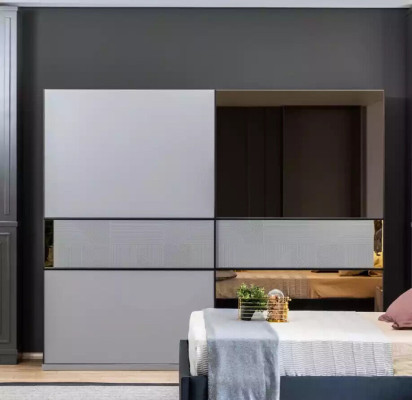 Armadio Guardaroba Camera da Letto Grigio Legno Design Moderno