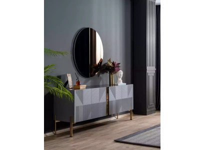 Credenza specchio set stile italiano 2 pezzi. Comò in legno per soggiorno.