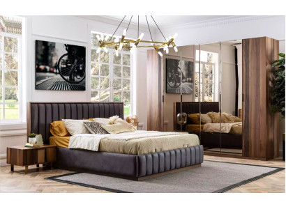 Set di mobili da camera da letto eleganti nello stile del minimalismo e con funzionalità.