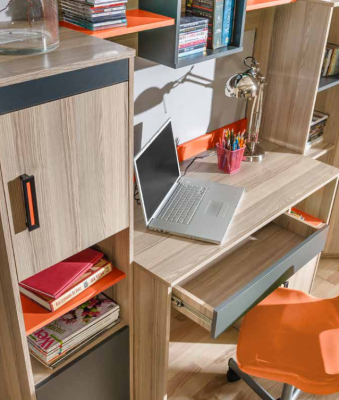 Set completo per bambini per la camera da letto giovanile, letto, cassettiera, armadio, scrivania.