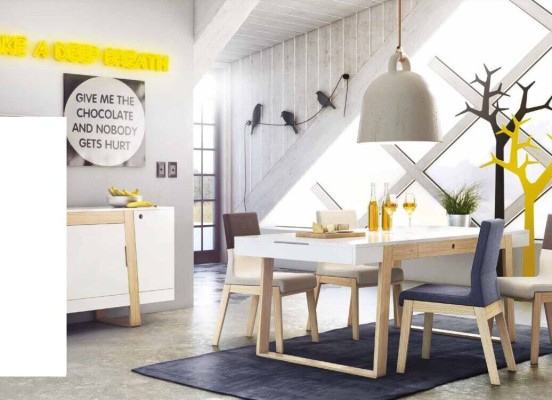 Set 4 sedie poltrone seggiolino da sala da pranzo da sala da pranzo in tessuto e legno di lusso.