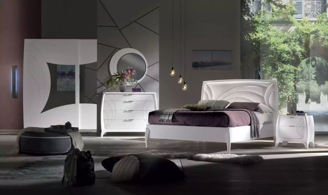 Set da camera da letto con letto, 2 comodini e armadio 6 pezzi design di lusso