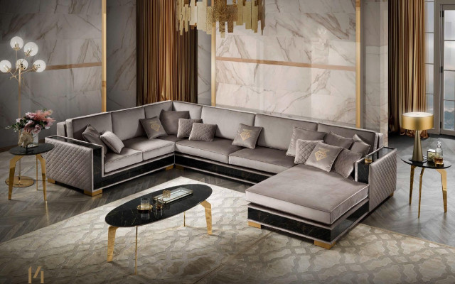 Divano a L a forma di angolo Divano Couch Design Tessuto imbottito Divani Sedili Mobili Paesaggio abitativo