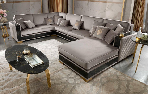 Divano a L a forma di angolo Divano Couch Design Tessuto imbottito Divani Sedili Mobili Paesaggio abitativo