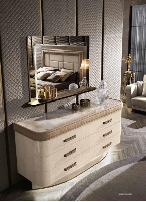 Comò con specchio Credenza Comodini Set Mobili italiani in stile 2 pezzi Armadio in legno